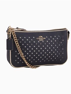 Coach Black and Gold Polka Dot Wristlet